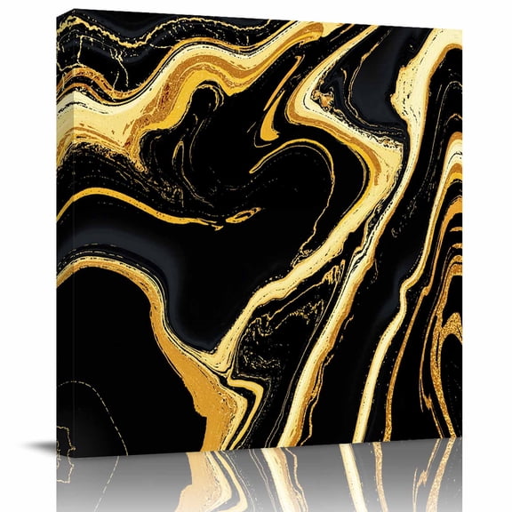 Wall Art Prints, Black Gold Marble Framed Canvas Prints for Bedroom Living Room Bathroom Office, Modern Geometric Textured Gallery Wrap Wall Art Poster for Gifts Home Decor 28"x28"