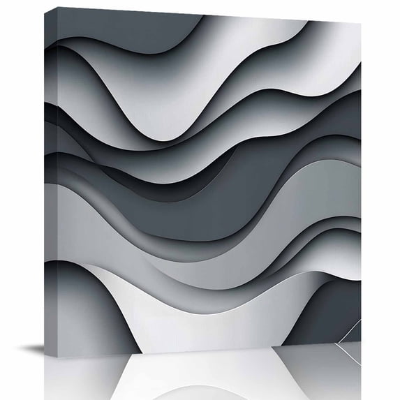 Wall Art Prints, Black Gray Ombre Framed Canvas Prints for Bedroom Living Room Bathroom Office, Modern Abstract Moire Art Geometric Gallery Wrap Wall Art Poster for Gifts Home Decor 24"x24"