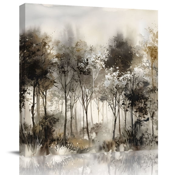 Wall Art Prints, Black Grey Forest Framed Canvas Prints for Bedroom Living Room Bathroom Office, Botanical Vintage Art Silhouettes Gallery Wrap Wall Art Poster for Gifts Home Decor 8"x8"