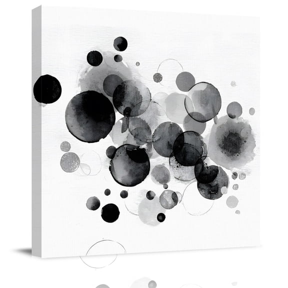 Wall Art Prints, Black Ink Painting Framed Canvas Prints for Bedroom Living Room Bathroom Office, Abstract Splatter Bubbles Minimalist Gallery Wrap Wall Art Poster for Gifts Home Decor 28"x28"