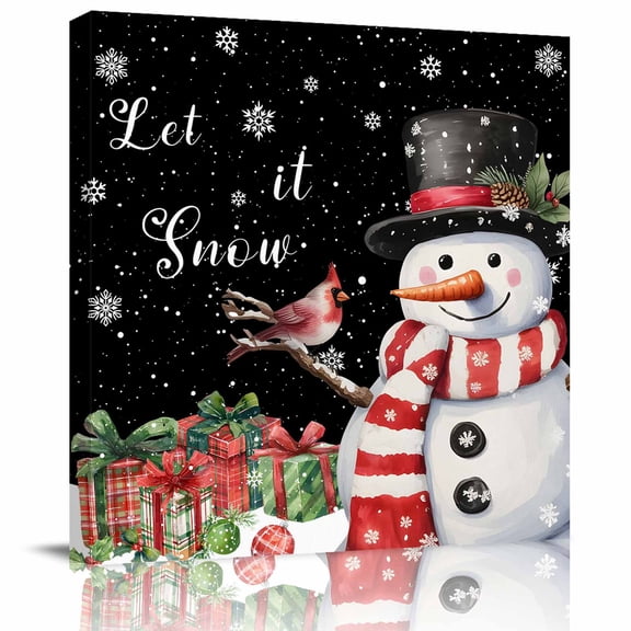 Wall Art Prints, Black Snowman Christmas Framed Canvas Prints for Bedroom Living Room Bathroom Office, Winter Snowflake Xmas Gifts Gallery Wrap Wall Art Poster for Gifts Home Decor 12"x12"