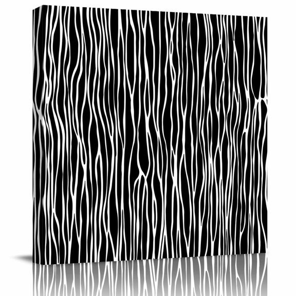 Wall Art Prints, Black Striped Framed Canvas Prints for Bedroom Living Room Bathroom Office, Retro Wave Lines Texture Simple Gallery Wrap Wall Art Poster for Gifts Home Decor 8"x8"