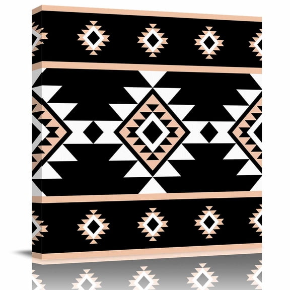 Wall Art Prints, Black White Boho Framed Canvas Prints for Bedroom Living Room Bathroom Office, Modern Western Aztec Abstract Geometric Gallery Wrap Wall Art Poster for Gifts Home Decor 20"x20"