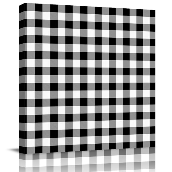 Wall Art Prints, Black and White Plaid Framed Canvas Prints for Bedroom Living Room Bathroom Office, Farmhouse Checkered Buffalo Gallery Wrap Wall Art Poster for Gifts Home Decor 28"x28"
