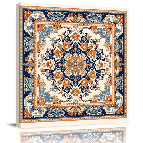 Wall Art Prints, Blue Burnt Orange Boho Framed Canvas Prints for Bedroom Living Room Bathroom Office, Antique Southwestern Art Gallery Wrap Wall Art Poster for Gifts Home Decor 28"x28"