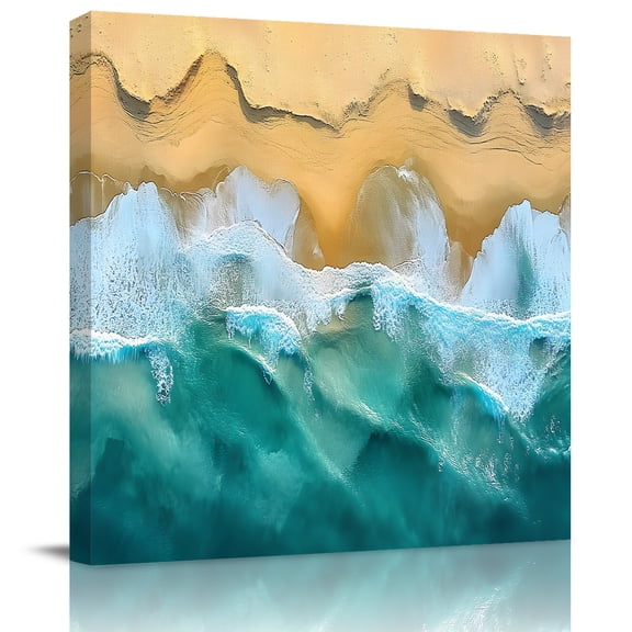 Wall Art Prints, Blue Coastal Framed Canvas Prints for Bedroom Living Room Bathroom Office, Yellow Beach Ocean Modern Oil Painting Gallery Wrap Wall Art Poster for Gifts Home Decor 8"x8"