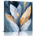thumbnail image 1 of Wall Art Prints, Blue Feather Framed Canvas Prints for Bedroom Living Room Bathroom Office, Abstract Modern Golden Art Painting Textured Gallery Wrap Wall Art Poster for Gifts Home Decor 12"x12", 1 of 9