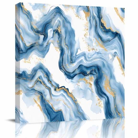 Wall Art Prints, Blue Ombre Marble Framed Canvas Prints for Bedroom Living Room Bathroom Office, Modern Marble Abstract Aesthetic Art Gallery Wrap Wall Art Poster for Gifts Home Decor 16"x16"