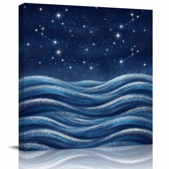Wall Art Prints, Blue Stars Framed Canvas Prints for Bedroom Living Room Bathroom Office, Fantasy Blue Waves Cosmos Sky Gallery Wrap Wall Art Poster for Gifts Home Decor 8"x8"