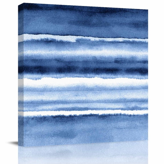 Wall Art Prints, Blue Stripes Framed Canvas Prints for Bedroom Living Room Bathroom Office, Watercolor Retro Ombre Abstract Tie Dye Art Gallery Wrap Wall Art Poster for Gifts Home Decor 8"x8"