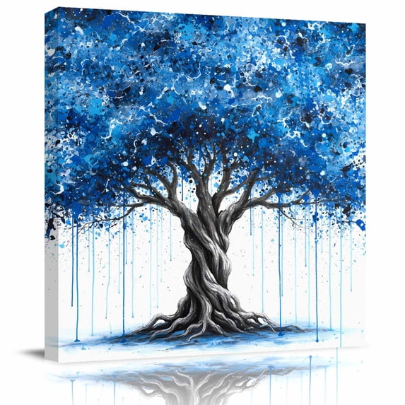 Wall Art Prints, Blue Trees Framed Canvas Prints for Bedroom Living Room Bathroom Office, Boho Nature Branch Leaf Plants Landscape Gallery Wrap Wall Art Poster for Gifts Home Decor 8"x8"