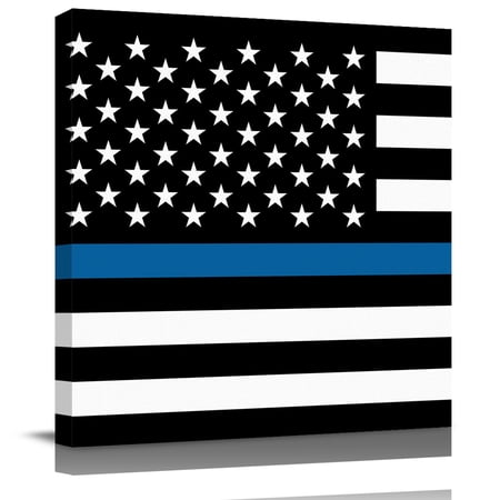 Wall Art Prints, Blue White American Police Flag Framed Canvas Prints for Bedroom Living Room Bathroom, Honoring Law Enforcementrs Gallery Wrap Wall Art Poster for Gifts Home Decor 24"x24"