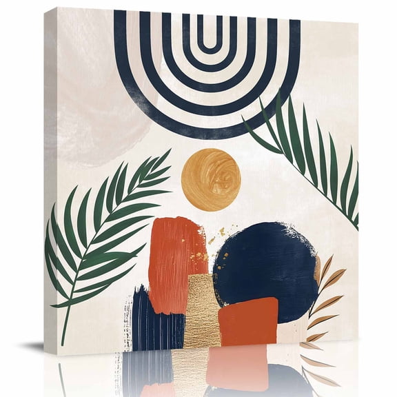 Wall Art Prints, Boho Framed Canvas Prints for Bedroom Living Room Bathroom Office, Middle Century Leaves Bohemia Minimalist Abstract Art Beige Gallery Wrap Wall Art Poster for Gifts Home Decor 8"x8"