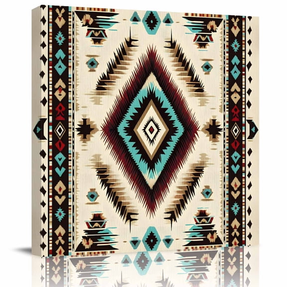 Wall Art Prints, Boho Red Teal Brown Framed Canvas Prints for Bedroom Living Room Bathroom Office, Southwestern Abstract Geometric Gallery Wrap Wall Art Poster for Gifts Home Decor 24"x24"