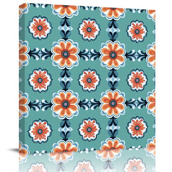 Wall Art Prints, Boho Turquoise Framed Canvas Prints for Bedroom Living Room Bathroom Office, Geometric Minimalist Colorful Floral Gallery Wrap Wall Art Poster for Gifts Home Decor 20"x20"