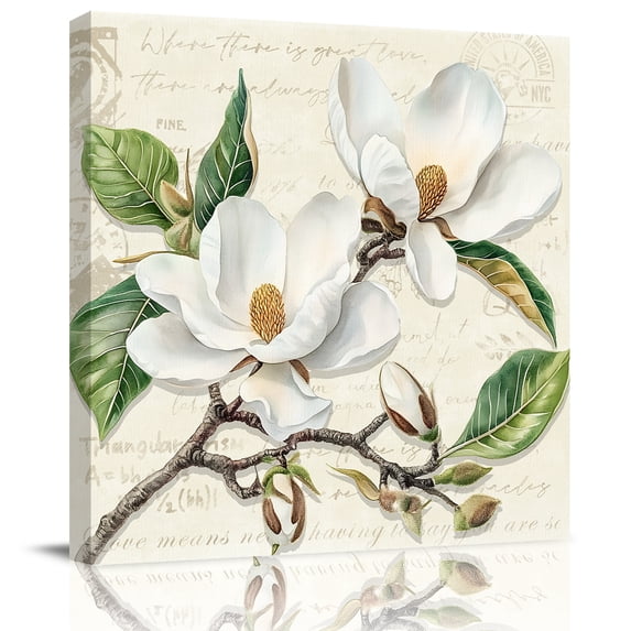 Wall Art Prints, Botanical Flowers Framed Canvas Prints for Bedroom Living Room Bathroom Office, Vintage Rustic White Floral Leaves Gallery Wrap Wall Art Poster for Gifts Home Decor 8"x8"
