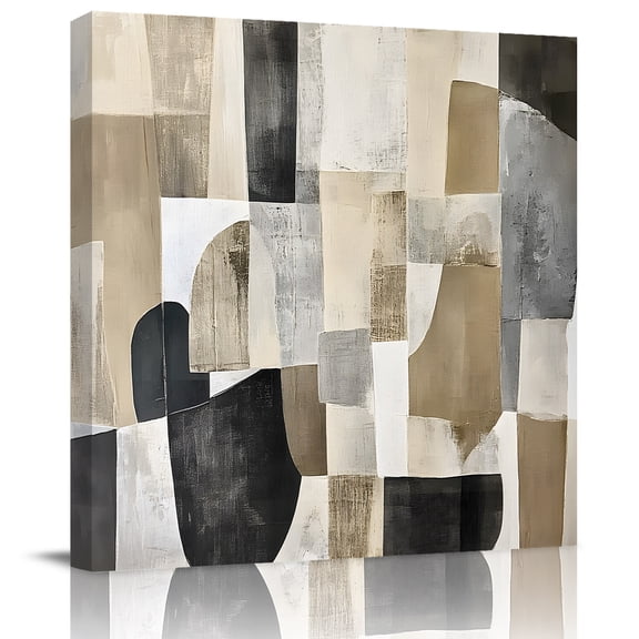 Wall Art Prints, Brown Black Geometric Framed Canvas Prints for Bedroom Living Room Bathroom Office, Abstract Art Color Block Painting Gallery Wrap Wall Art Poster for Gifts Home Decor 8"x8"