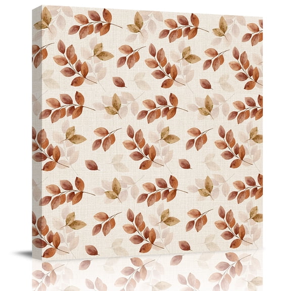 Wall Art Prints, Brown Botanical Fall Framed Canvas Prints for Bedroom Living Room Bathroom Office, Pastoral Maple Leaf Autumn Rustic Gallery Wrap Wall Art Poster for Gifts Home Decor 8"x8"