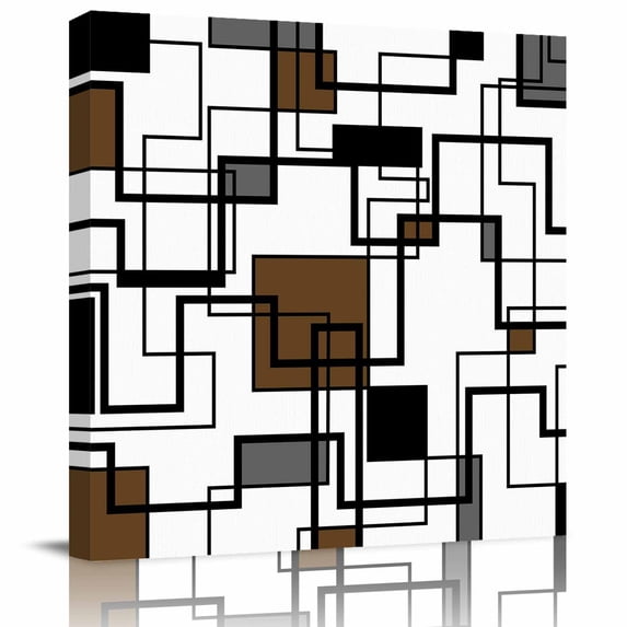 Wall Art Prints, Brown Geometric Framed Canvas Prints for Bedroom Living Room Bathroom Office, Black Grey Abstract Striped Modern Art Gallery Wrap Wall Art Poster for Gifts Home Decor 20"x20"