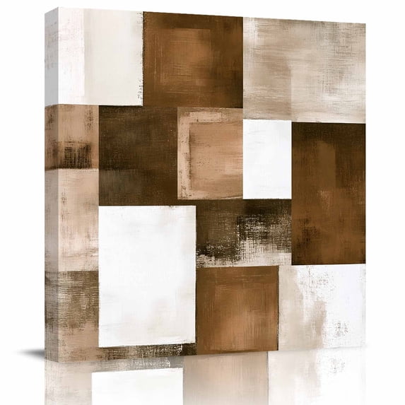 Wall Art Prints, Brown Geometric Framed Canvas Prints for Bedroom Living Room Bathroom Office, Vintage Oil Painting Contemporary Gallery Wrap Wall Art Poster for Gifts Home Decor 8"x8"