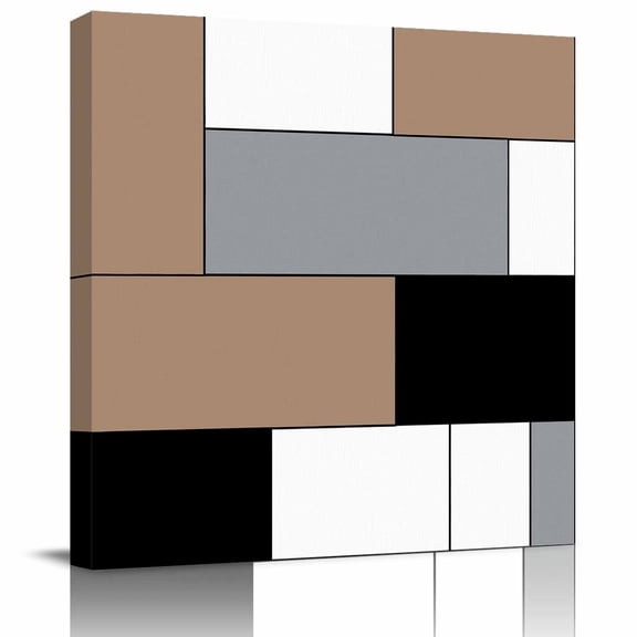 Wall Art Prints, Brown Grey Framed Canvas Prints for Bedroom Living Room Bathroom Office, Modern Brown Geometric Gallery Wrap Wall Art Poster for Gifts Home Decor 24"x24"