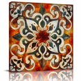 thumbnail image 1 of Wall Art Prints, Burnt Orange Green Framed Canvas Prints for Bedroom Living Room Bathroom Office, Vintage Abstract Flowers Gallery Wrap Wall Art Poster for Gifts Home Decor 20"x20", 1 of 9