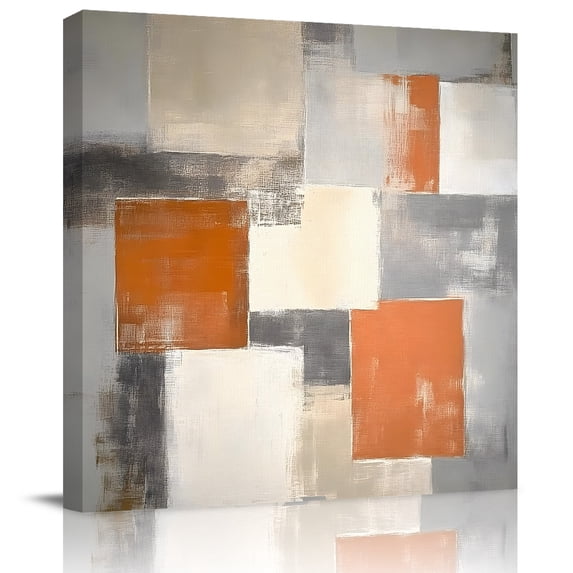 Wall Art Prints, Burnt Orange Grey Framed Canvas Prints for Bedroom Living Room Bathroom Office, Modern Abstract Oil Painting Gallery Wrap Wall Art Poster for Gifts Home Decor 20"x20"