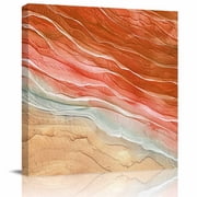Wall Art Prints, Burnt Orange Ombre Coastal Framed Canvas Prints for Bedroom Living Room Bathroom Office, Summer Nautical Beach Ocean Seaside Gallery Wrap Wall Art Poster for Gifts Home Decor 28"x28"