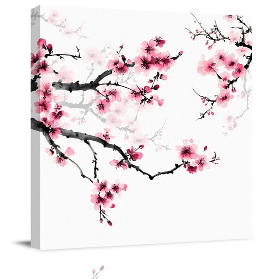 Wall Art Prints, Cherry Blossoms Framed Canvas Prints for Bedroom Living Room Bathroom Office, Pink Pastoral Modern Gradient Spring Gallery Wrap Wall Art Poster for Gifts Home Decor 8"x8"