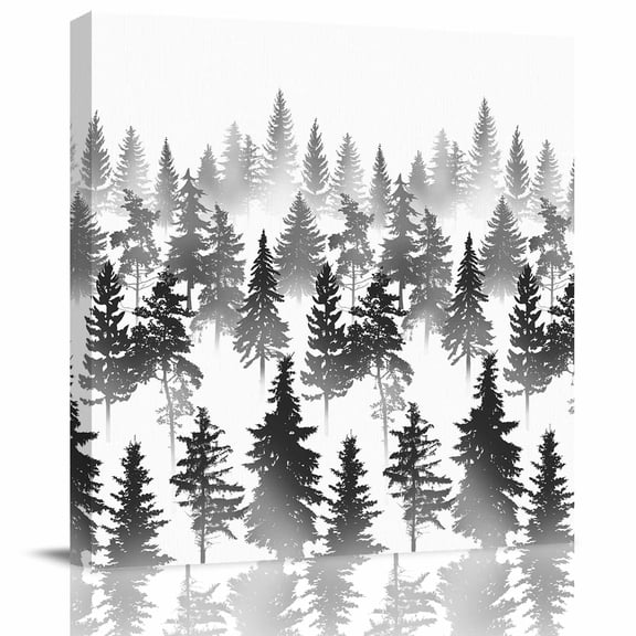 Wall Art Prints, Christmas Framed Canvas Prints for Bedroom Living Room Bathroom Office, Black Forest Tree Fall Foggy Abstract Landscape Gallery Wrap Wall Art Poster for Gifts Home Decor 8"x8"