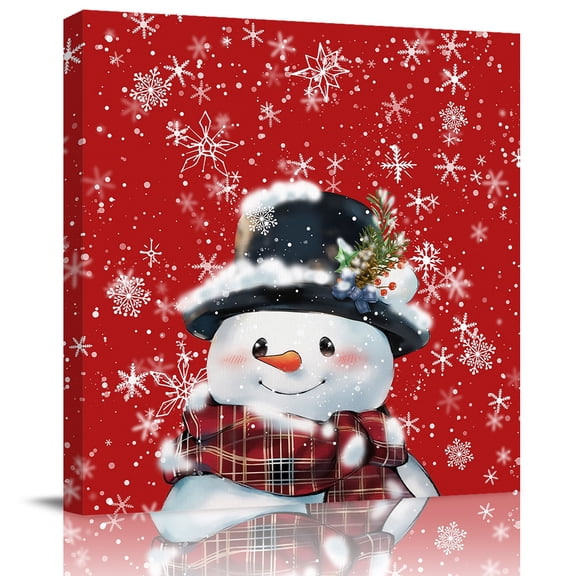 Wall Art Prints, Christmas Framed Canvas Prints for Bedroom Living Room Bathroom Office, Red Snowman Pine Cones Xmas Winter Snowflake Gallery Wrap Wall Art Poster for Gifts Home Decor 20"x20"