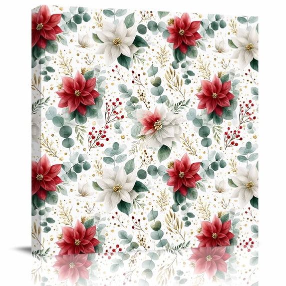 Wall Art Prints, Christmas Framed Canvas Prints for Bedroom Living Room Bathroom Office, Xmas Botanical Floral Farmhouse Watercolor Gallery Wrap Wall Art Poster for Gifts Home Decor 12"x12"
