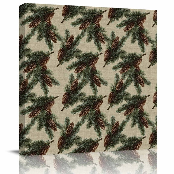 Wall Art Prints, Christmas Framed Canvas Prints for Bedroom Living Room Bathroom Office, Xmas Pine Cones Botanical Rustic Gallery Wrap Wall Art Poster for Gifts Home Decor 28"x28"