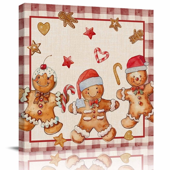 Wall Art Prints, Christmas Snowman Framed Canvas Prints for Bedroom Living Room Bathroom Office, Winter Red Star Love Heart Red Check Gallery Wrap Wall Art Poster for Gifts Home Decor 16"x16"