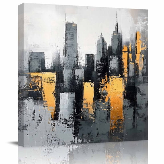 Wall Art Prints, City Building Framed Canvas Prints for Bedroom Living Room Bathroom Office, Modern Chic Abstract Oil Painting Art Gallery Wrap Wall Art Poster for Gifts Home Decor 16"x16"
