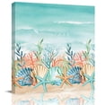 thumbnail image 1 of Wall Art Prints, Coastal Beach Framed Canvas Prints for Bedroom Living Room Bathroom Office, Ocean Wave Summer Sea Starfish Coral Teal Beige Gallery Wrap Wall Art Poster for Gifts Home Decor 12"x12", 1 of 9