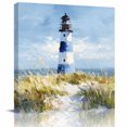 thumbnail image 1 of Wall Art Prints, Coastal Lighthouse Framed Canvas Prints for Bedroom Living Room Bathroom Office, Summer Ocean Oil Painting Sky Blue Gallery Wrap Wall Art Poster for Gifts Home Decor 24"x24", 1 of 9