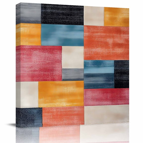 Wall Art Prints, Colorful Abstract Geo Framed Canvas Prints for Bedroom Living Room Bathroom Office, Vintage Color Block Gallery Wrap Wall Art Poster for Gifts Home Decor 8"x8"