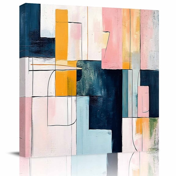 Wall Art Prints, Colorful Geometric Framed Canvas Prints for Bedroom Living Room Bathroom Office, Modern Chic Abstract Oil Painting Gallery Wrap Wall Art Poster for Gifts Home Decor 24"x24"