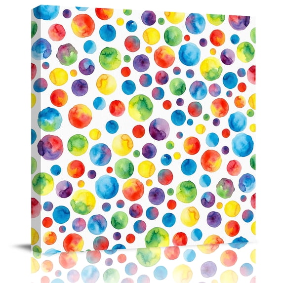 Wall Art Prints, Colorful Polka Dot Framed Canvas Prints for Bedroom Living Room Bathroom Office, Cartoon Watercolor Abstract Graffiti Gallery Wrap Wall Art Poster for Gifts Home Decor 28"x28"