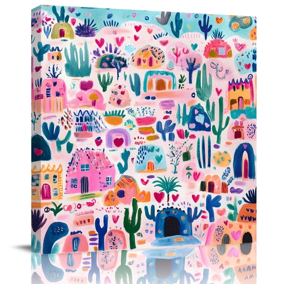 Wall Art Prints, Colorful Spring Floral Framed Canvas Prints for Bedroom Living Room Bathroom Office, Summer Botanical Cactus Gallery Wrap Wall Art Poster for Gifts Home Decor 8"x8"