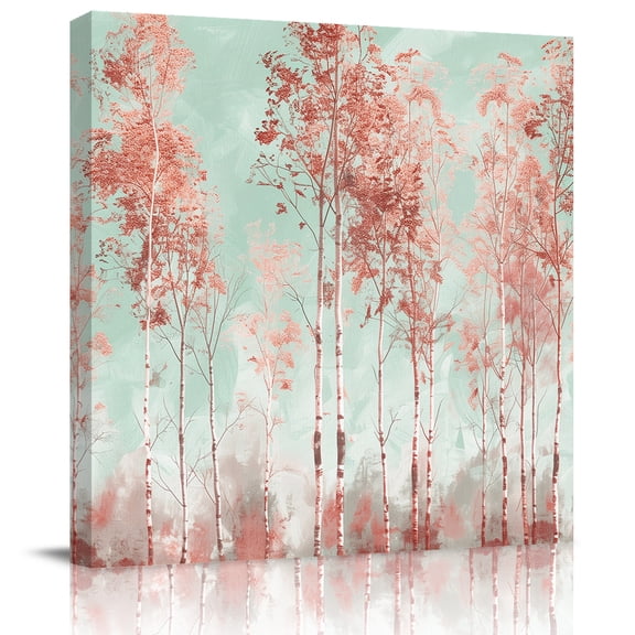 Wall Art Prints, Contemporary Red Teal Tree Framed Canvas Prints for Bedroom Living Room Bathroom Office, Abstract Art Oil Paiting Gallery Wrap Wall Art Poster for Gifts Home Decor 8"x8"