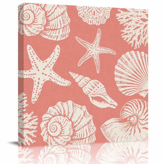 Wall Art Prints, Coral Pink Starfish Coastal Framed Canvas Prints for Bedroom Living Room Bathroom Office, Shell Summer Beach Nautical Gallery Wrap Wall Art Poster for Gifts Home Decor 20"x20"