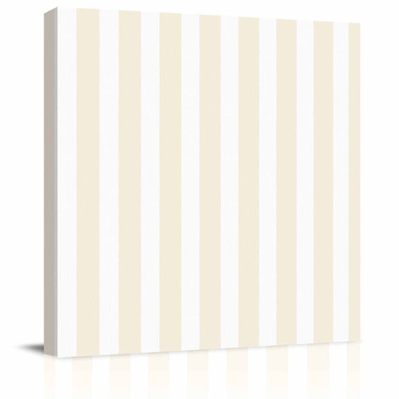 Wall Art Prints, Cream Striped Framed Canvas Prints for Bedroom Living Room Bathroom Office, Modern Farmhouse Cream White Stripes Gallery Wrap Wall Art Poster for Gifts Home Decor 16"x16"