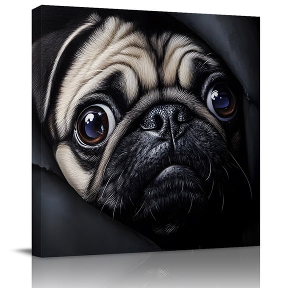 Wall Art Prints, Cute Dog Framed Canvas Prints for Bedroom Living Room Bathroom Office, Black Pet Retro Picture Gallery Wrap Wall Art Poster for Gifts Home Decor 20"x20"