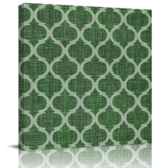 Wall Art Prints, Dark Green Moroccan Framed Canvas Prints for Bedroom Living Room Bathroom Office, Middle Century Quatrefoil Plaid Art Gallery Wrap Wall Art Poster for Gifts Home Decor 8"x8"