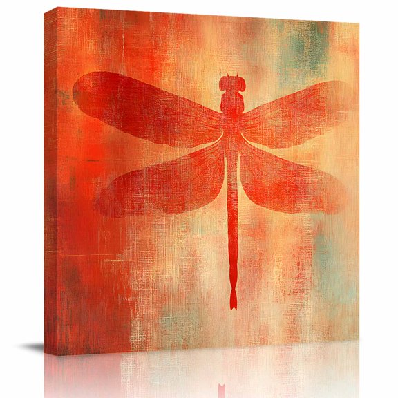 Wall Art Prints, Dragonfly Orange Framed Canvas Prints for Bedroom Living Room Bathroom Office, Abstract Modern Graffiti Painting Art Gallery Wrap Wall Art Poster for Gifts Home Decor 12"x12"