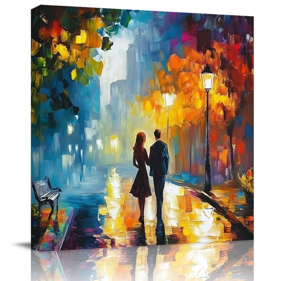 Wall Art Prints, Fall Framed Canvas Prints for Bedroom Living Room Bathroom Office, Autumn Oil Painting Street Maple Leaves Yellow Blue Gallery Wrap Wall Art Poster for Gifts Home Decor 8"x8"
