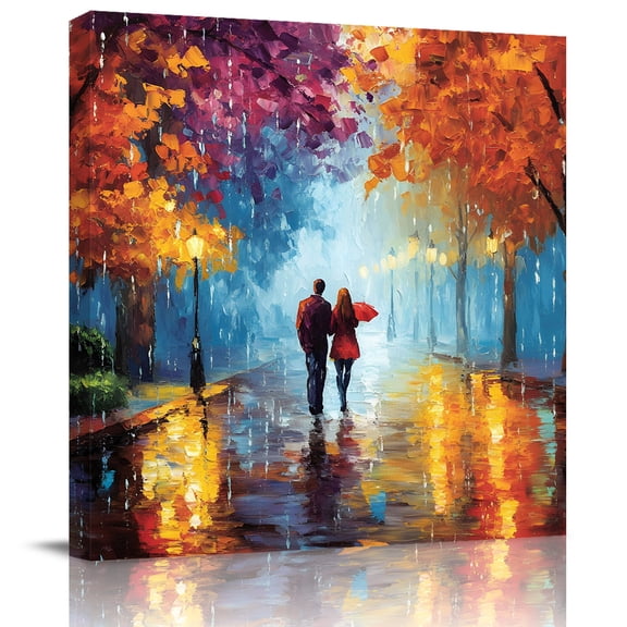 Wall Art Prints, Fall Maple Leaves Framed Canvas Prints for Bedroom Living Room Bathroom Office, Modern Oil Painting Country Street Light Gallery Wrap Wall Art Poster for Gifts Home Decor 20"x20"