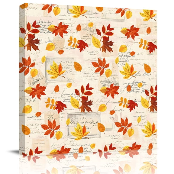 Wall Art Prints, Fall Maple Leaves Framed Canvas Prints for Bedroom Living Room Bathroom Office, Thanksgiving Botanical Vintage Leaf Gallery Wrap Wall Art Poster for Gifts Home Decor 28"x28"